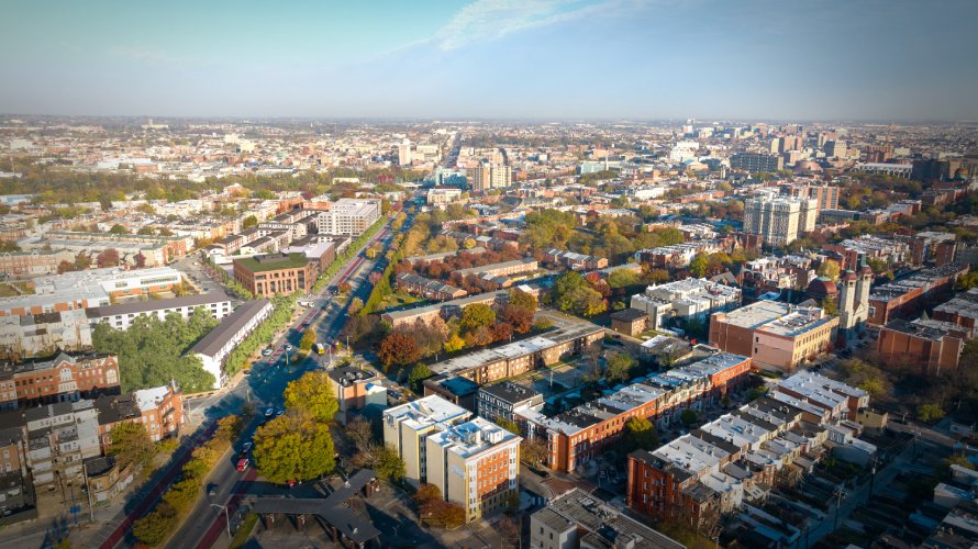 Drone view of Reservoir Square